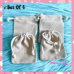Set of 4 Burlap Canvas Drawstring Bags Rustic Gift Favor Jewelry  Spice Pouches